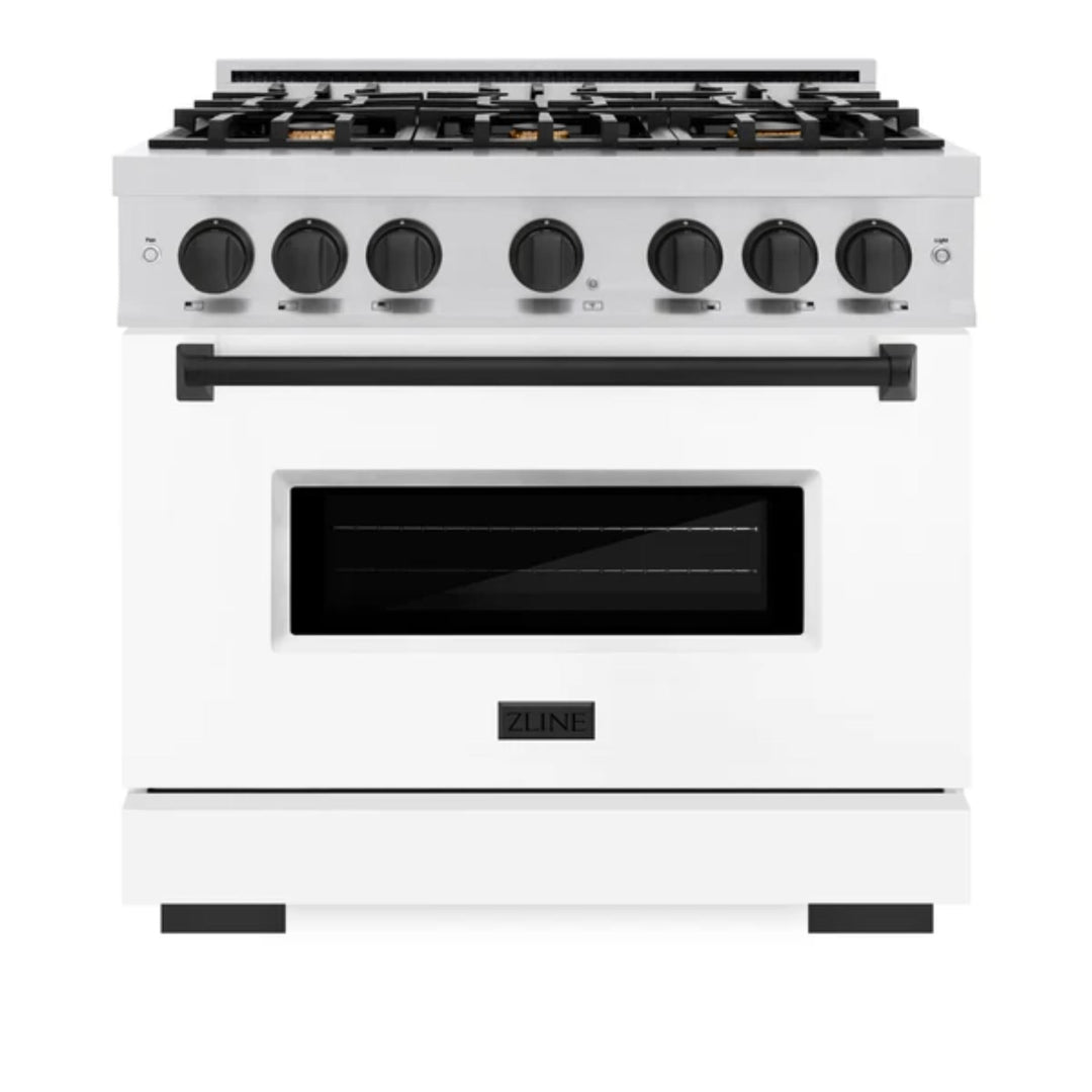 ZLINE Autograph Edition Classic Gas Range with Convection Gas Oven in Stainless Steel with White Matte Door and Matte Black Accents