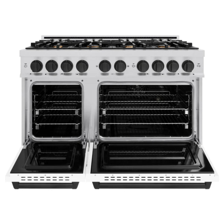 ZLINE Autograph Edition Classic Gas Range with Convection Gas Oven in Stainless Steel with White Matte Door and Matte Black Accents