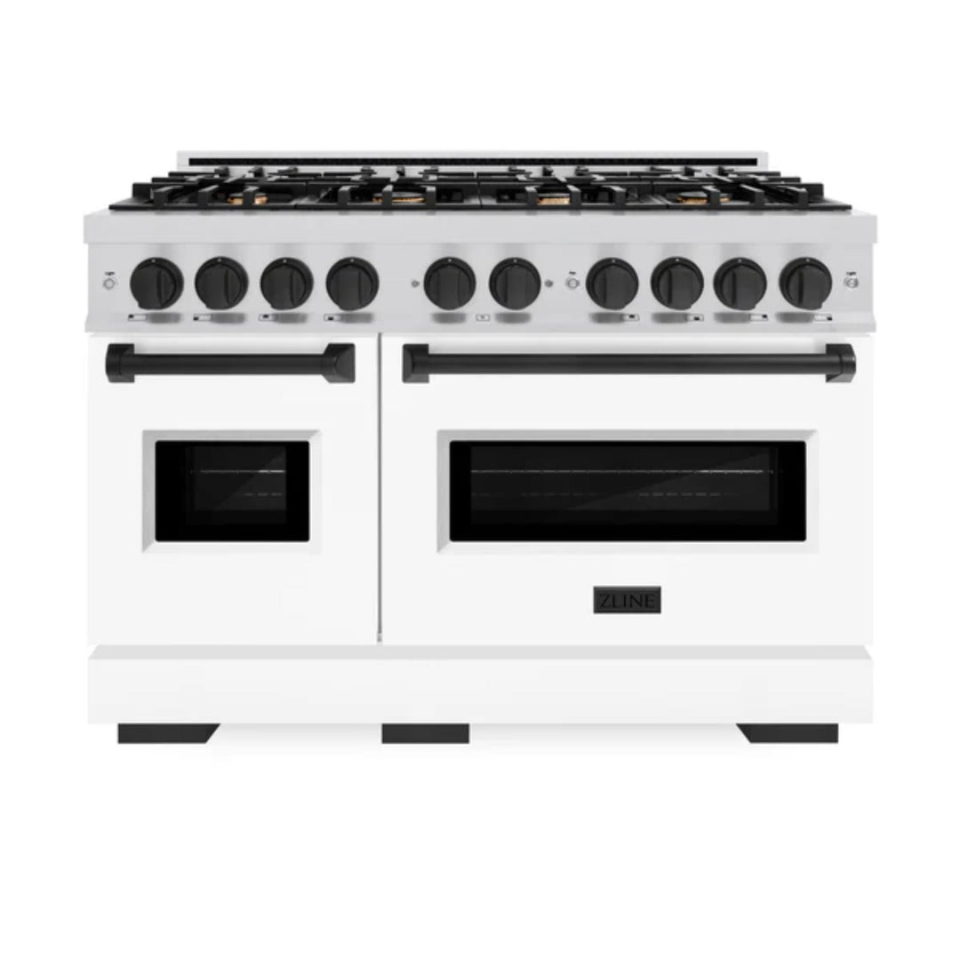 ZLINE Autograph Edition Classic Gas Range with Convection Gas Oven in Stainless Steel with White Matte Door and Matte Black Accents