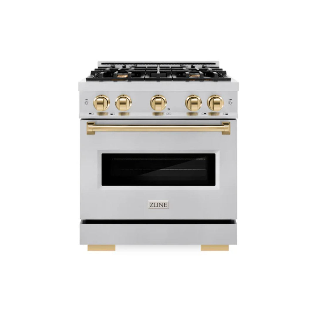 ZLINE Autograph Edition Classic Gas Range with Convection Gas Oven in Stainless Steel and Polished Gold Accents