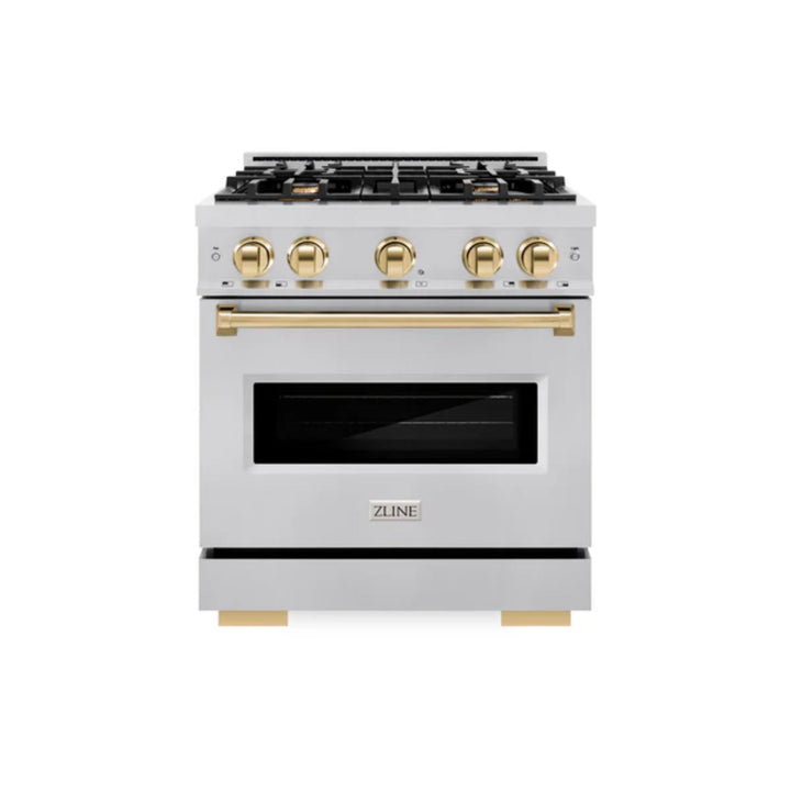 ZLINE Autograph Edition Classic Gas Range with Convection Gas Oven in Stainless Steel and Polished Gold Accents
