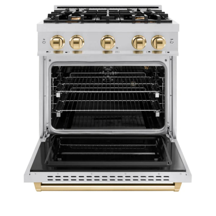 ZLINE Autograph Edition Classic Gas Range with Convection Gas Oven in Stainless Steel and Polished Gold Accents