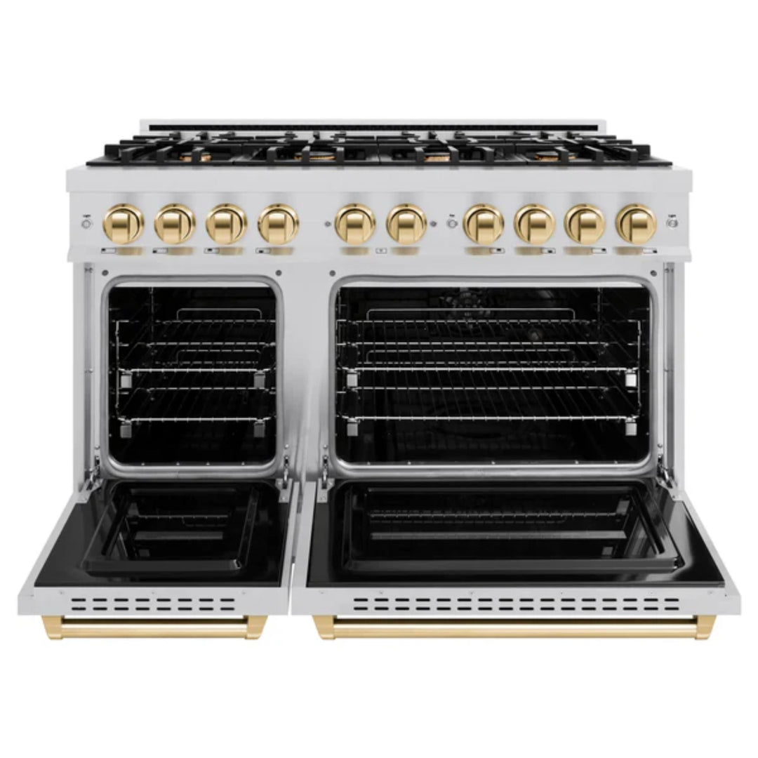 ZLINE Autograph Edition Classic Gas Range with Convection Gas Oven in Stainless Steel and Polished Gold Accents