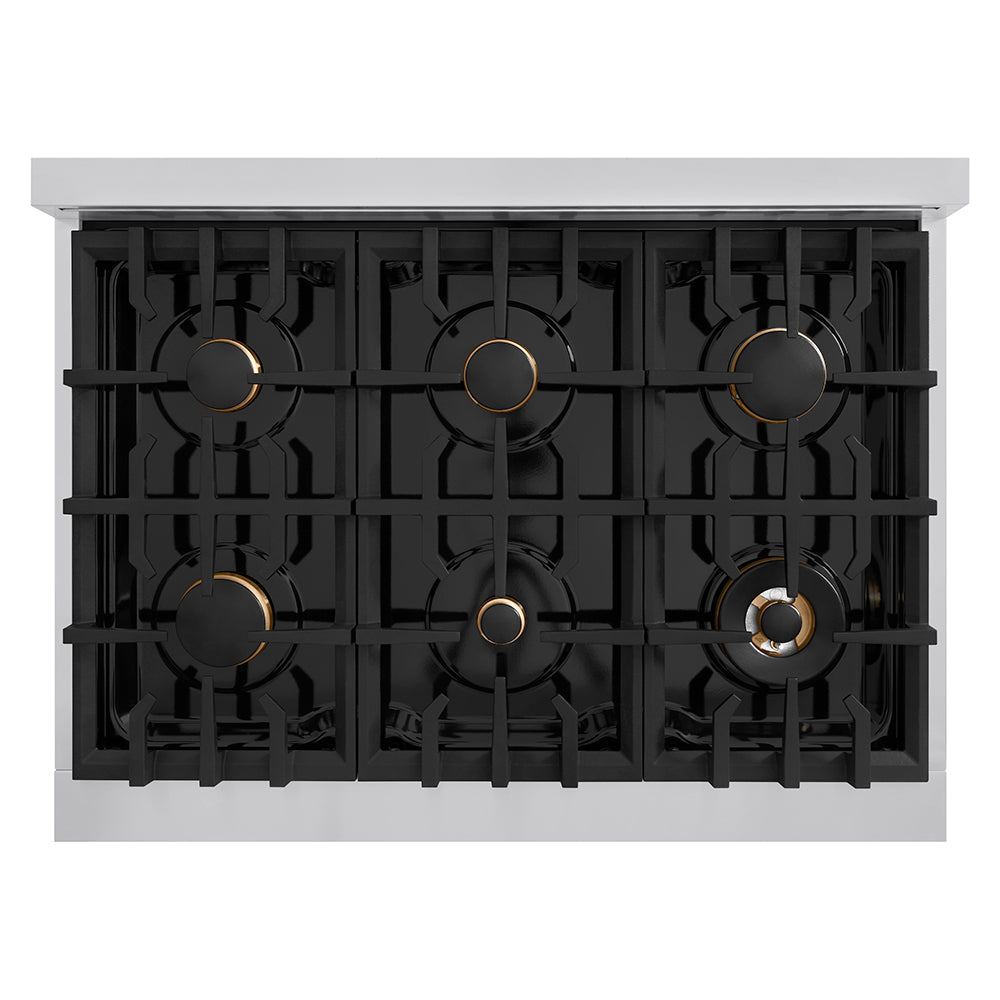 ZLINE Autograph Edition 36 in. Classic Gas Rangetop with 6 Burners and Porcelain Cooktop in Stainless Steel with Polished Gold Accents (RTZ-36-G)