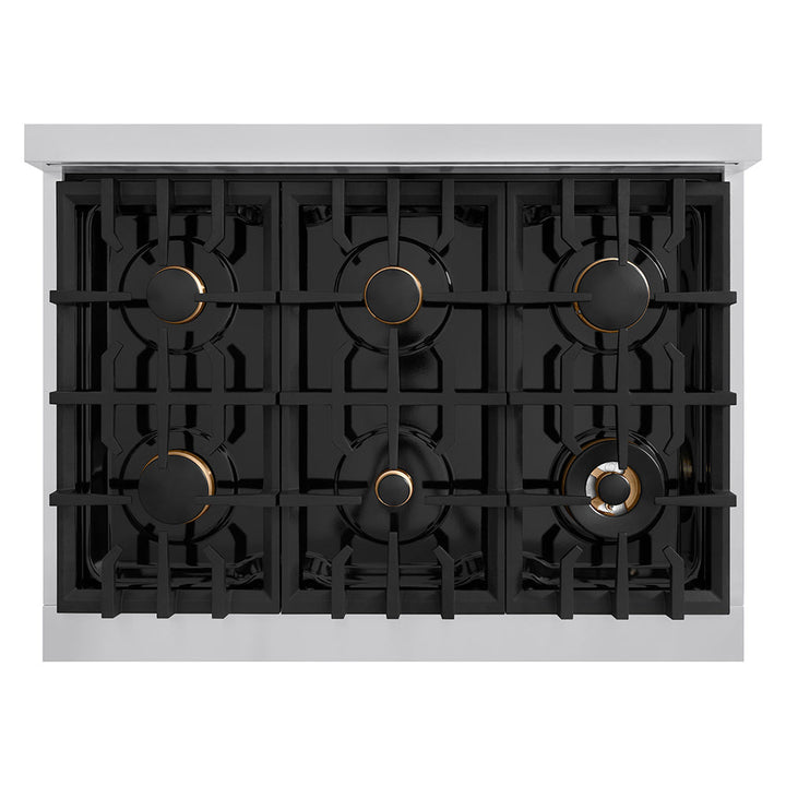 ZLINE Autograph Edition 36 in. Classic Gas Rangetop with 6 Burners and Porcelain Cooktop in Stainless Steel with Champagne Bronze Accents (RTZ-36-CB)