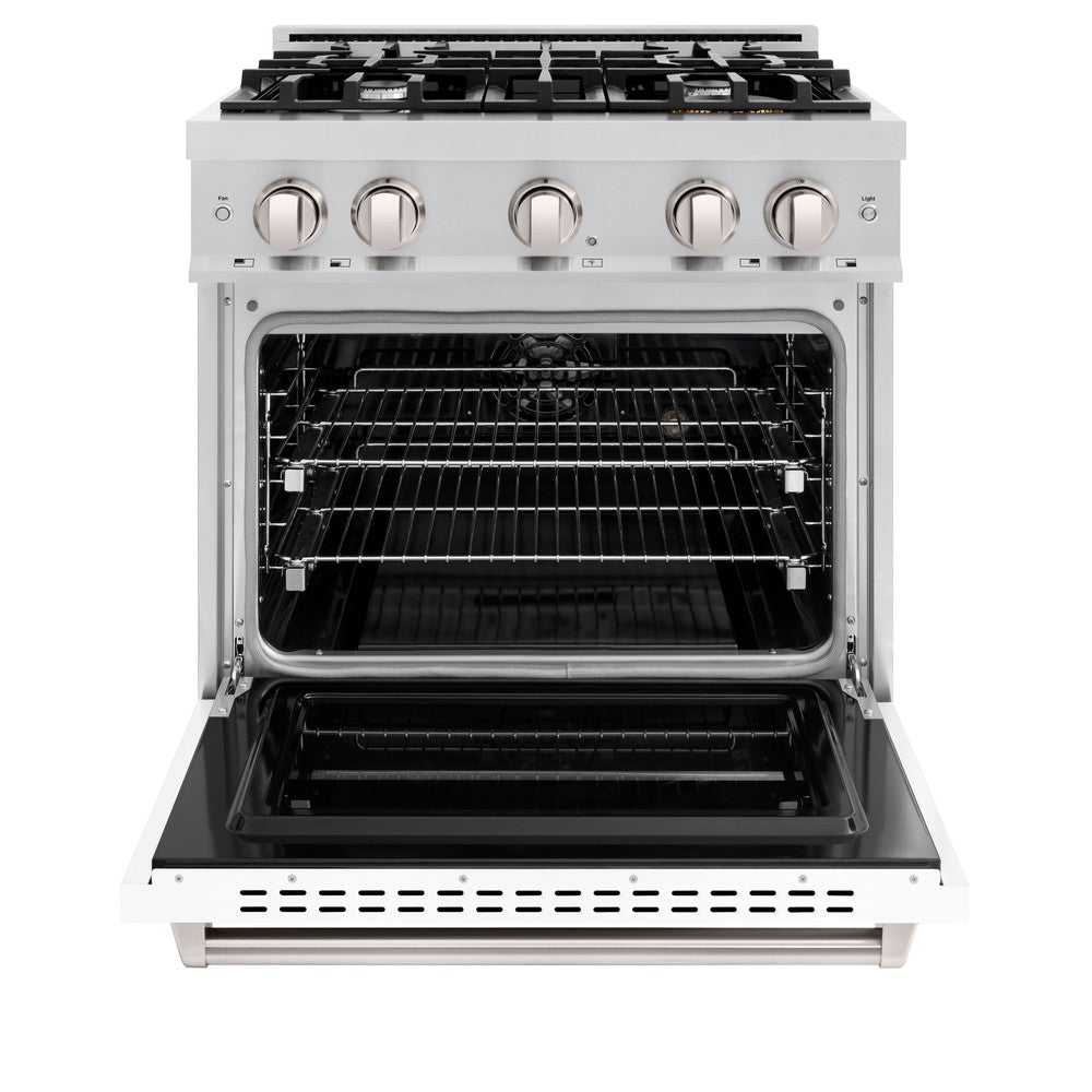 ZLINE 30" 4.2 cu. ft. Classic Dual Fuel Range with 4 Burners in Stainless Steel with White Matte Door, CDR-WM-30