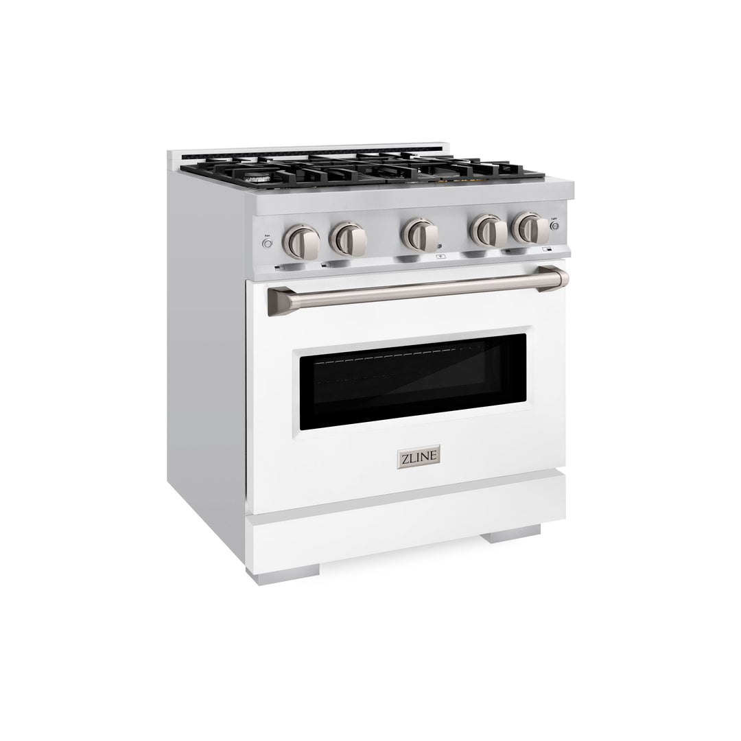 ZLINE 30" 4.2 cu. ft. Classic Dual Fuel Range with 4 Burners in Stainless Steel with White Matte Door, CDR-WM-30