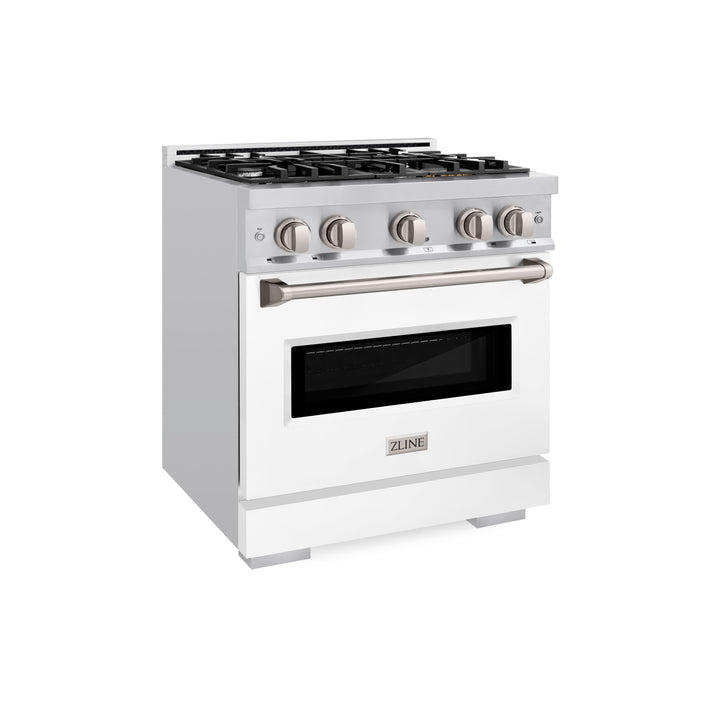 ZLINE 30" 4.2 cu. ft. Classic Dual Fuel Range with 4 Burners in Stainless Steel with White Matte Door, CDR-WM-30