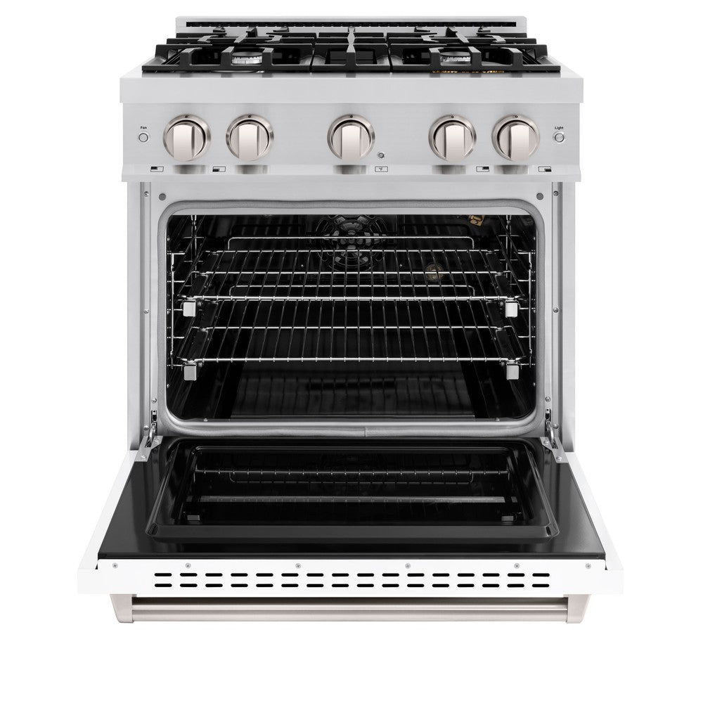 ZLINE 30" 4.2 cu. ft. Classic Gas Range with 4 Burners in Stainless Steel with White Matte Door, CGR-WM-30