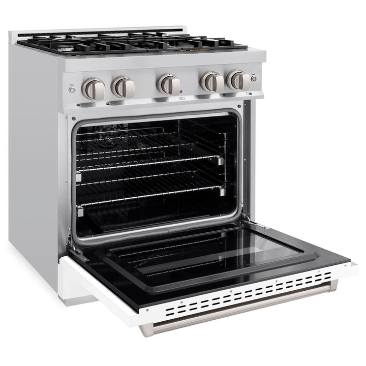 ZLINE 30" 4.2 cu. ft. Classic Gas Range with 4 Burners in Stainless Steel with White Matte Door, CGR-WM-30