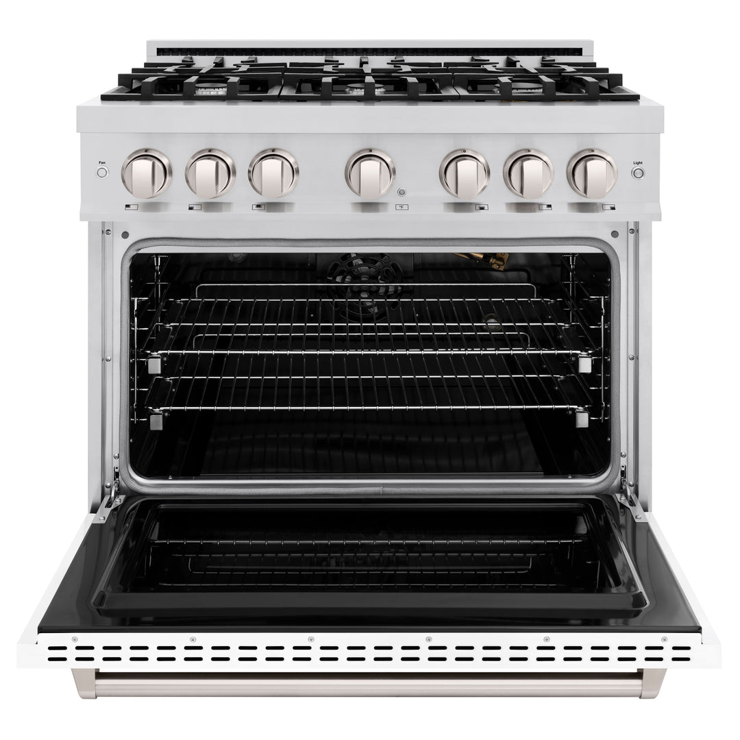 ZLINE 36" 5.2 cu. ft. Classic Gas Range with 6 Burners in Stainless Steel with White Matte Door, CGR-WM-36