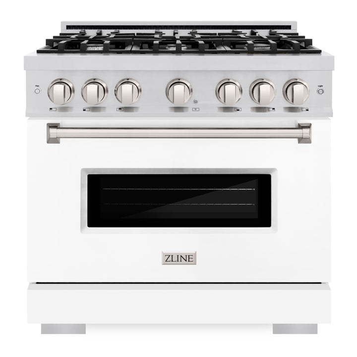 ZLINE 36" 5.2 cu. ft. Classic Gas Range with 6 Burners in Stainless Steel with White Matte Door, CGR-WM-36