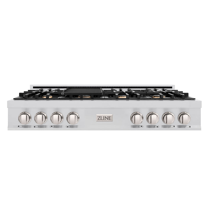ZLINE 48 in. Classic Gas Rangetop with 8 Brass Burners and Porcelain Cooktop in Stainless Steel (RT-BR-48)