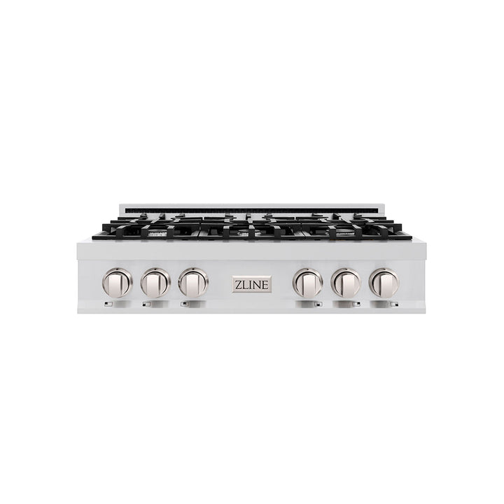 ZLINE 36 in. Classic Gas Rangetop with 6 Burners and Porcelain Cooktop in Stainless Steel with Griddle (RT-GR-36)