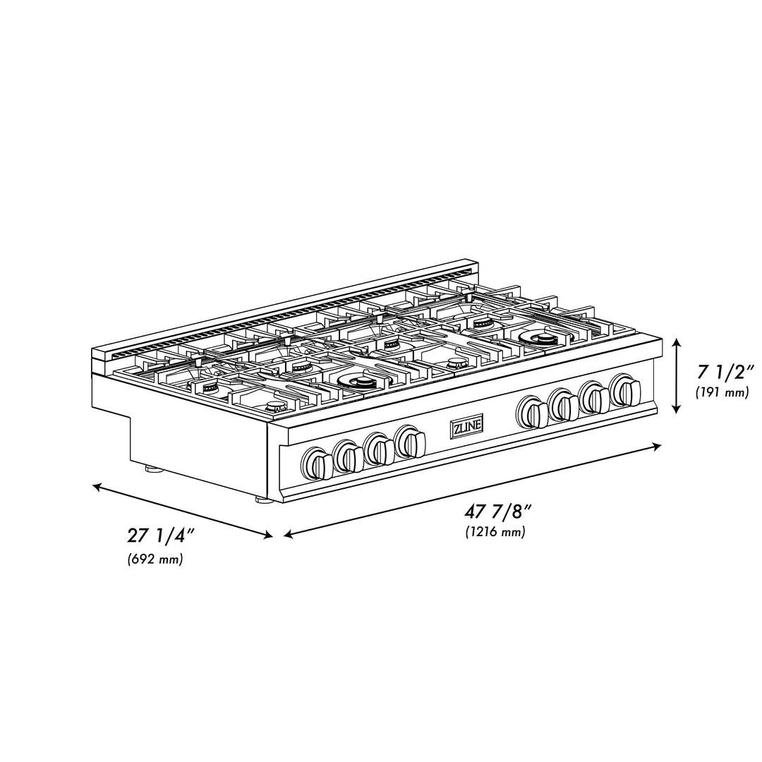 ZLINE 48 in. Classic Gas Rangetop with 8 Burners and Porcelain Cooktop in Stainless Steel with Griddle (RT-GR-48)