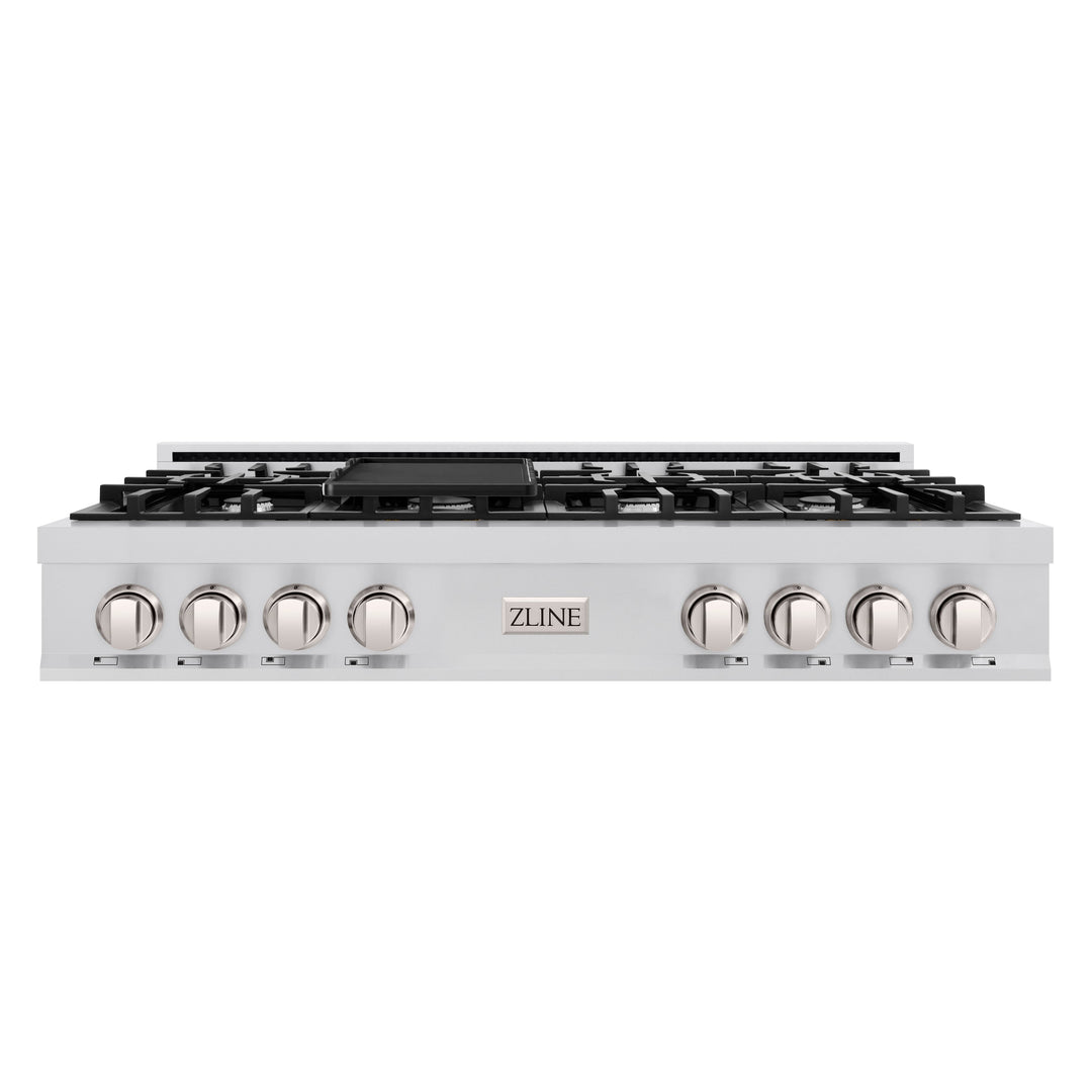 ZLINE 48 in. Classic Gas Rangetop with 8 Burners and Porcelain Cooktop in Stainless Steel with Griddle (RT-GR-48)