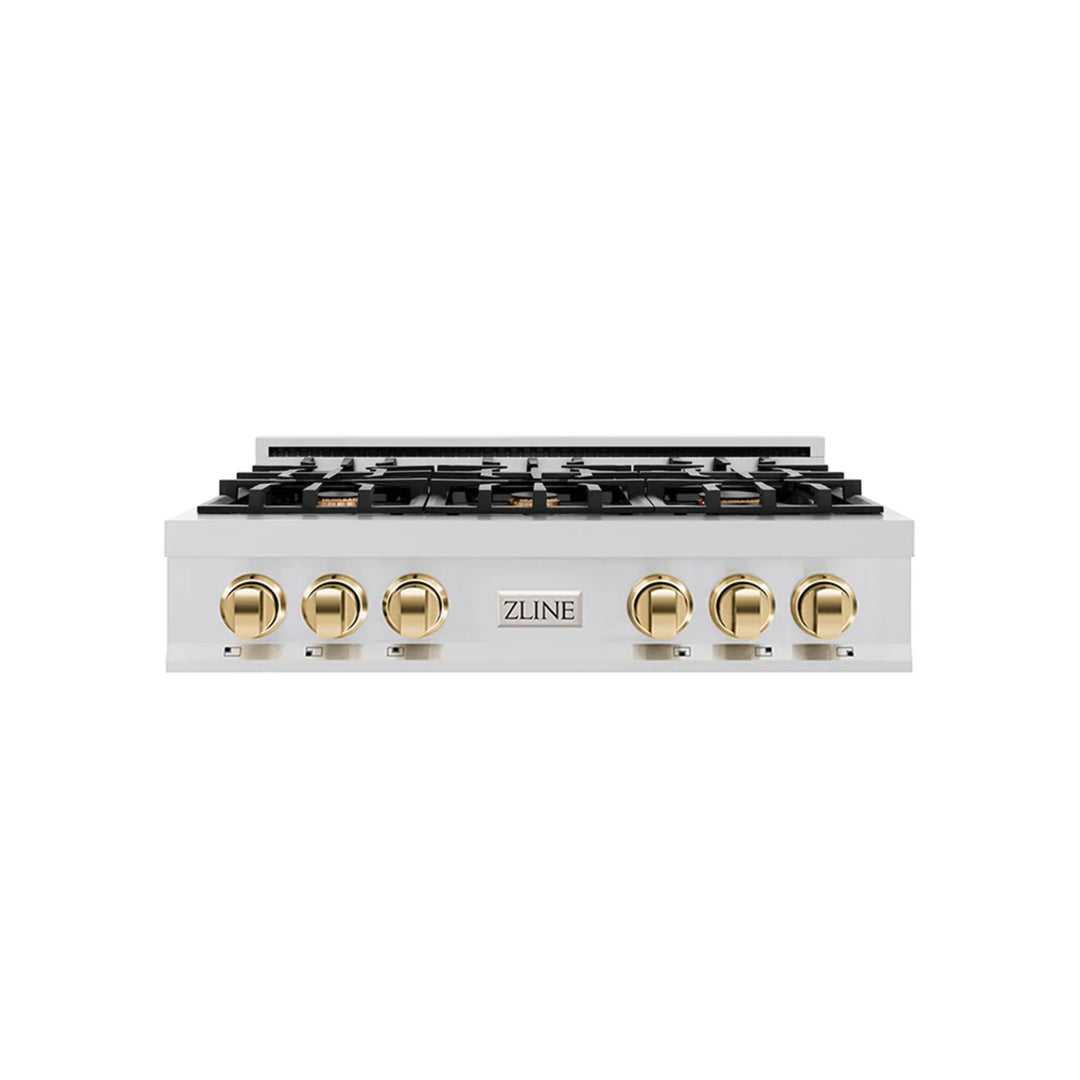ZLINE Autograph Edition Legacy Gas Rangetops in Stainless Steel with Polished Gold Accents