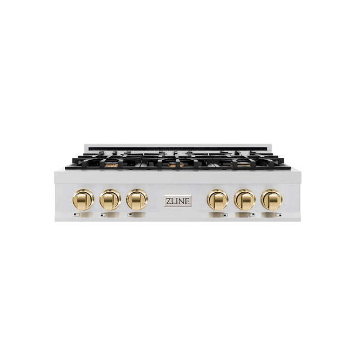 ZLINE Autograph Edition Legacy Gas Rangetops in Stainless Steel with Polished Gold Accents