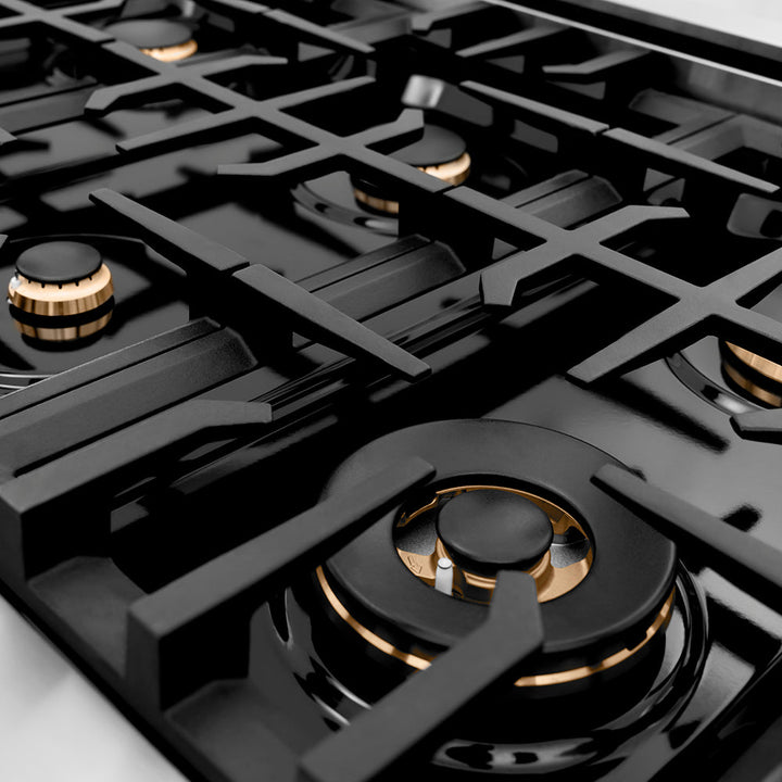 ZLINE Autograph Edition 36 in. Classic Gas Rangetop with 6 Burners and Porcelain Cooktop in Stainless Steel with Matte Black Accents (RTZ-36-MB)