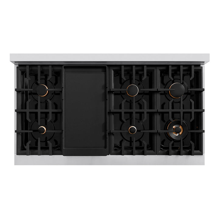 ZLINE Autograph Edition 48 in. Classic Gas Rangetop with 8 Burners and Porcelain Cooktop in Stainless Steel with Champagne Bronze Accents (RTZ-48-CB)