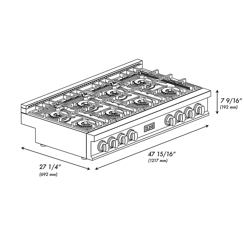ZLINE 48 in. Classic Gas Rangetop with 8 Burner DuoPro™ Cooktop in Black Stainless Steel, Open Box-Excellent Condition