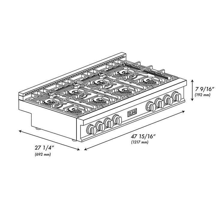ZLINE 48 in. Classic Gas Rangetop with 8 Burner DuoPro™ Cooktop in Stainless Steel, Open Box-Excellent Condition