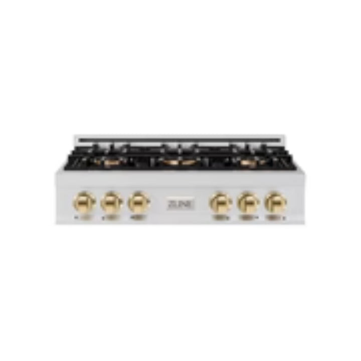 ZLINE Autograph Edition 36" Classic Gas Rangetop with 6 Burner DuoPro™ Cooktop in Stainless Steel and Polished Gold Accents