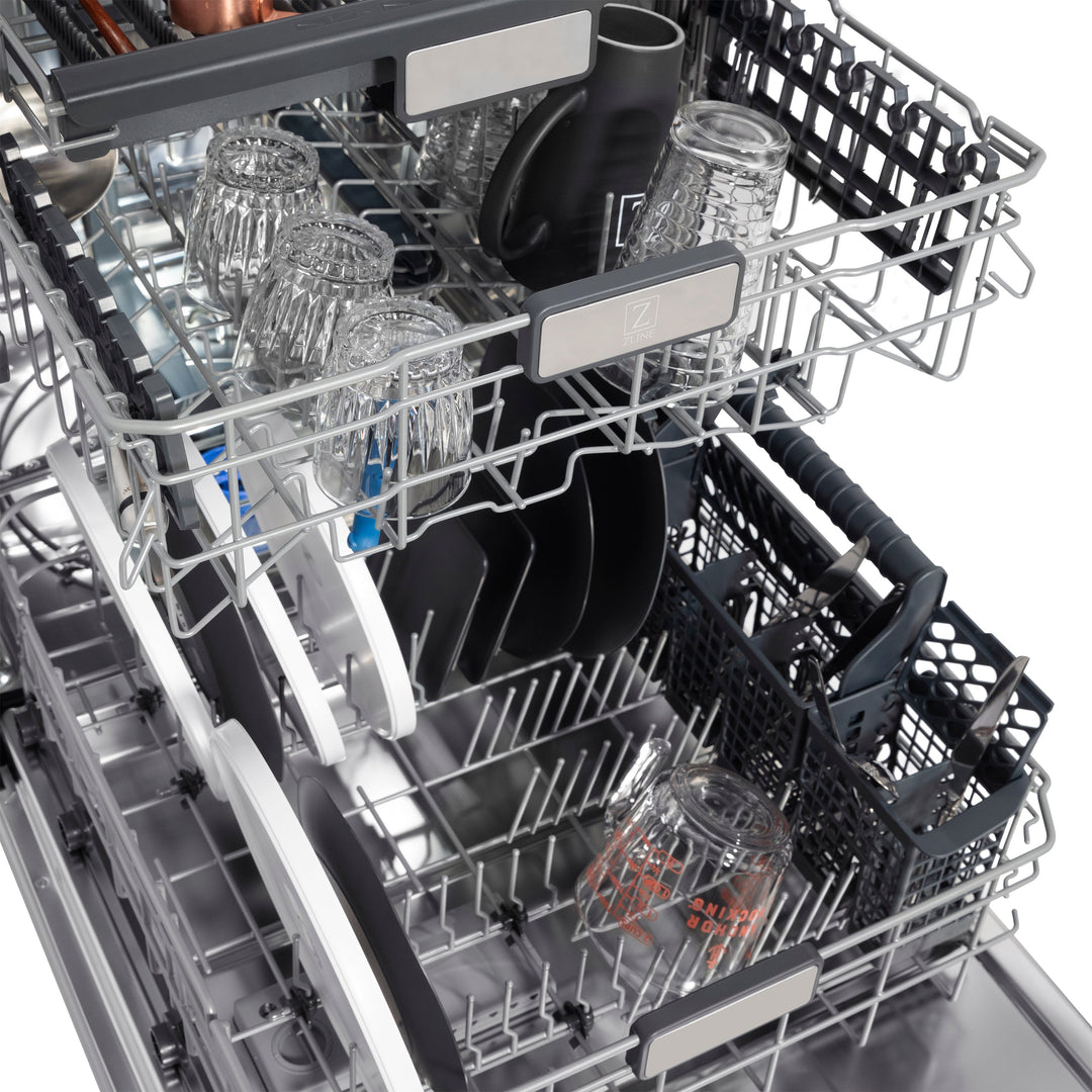 ZLINE 24 In. Monument Series 3rd Rack Top Touch Control Dishwasher in Blue Gloss, 45dBa, DWMT-BG-24