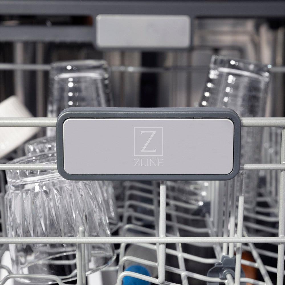 ZLINE Autograph Edition 36 in. Kitchen Package with Stainless Steel Dual Fuel Range, Range Hood, Dishwasher and Refrigerator Including External Water Dispenser with Matte Black Accents (4AKPR-RARHDWM36-MB)