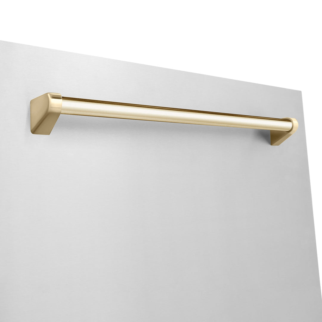 ZLINE Autograph Edition 24 In. Tall Dishwasher, Touch Control, in Stainless Steel with Gold Handle, DWMTZ-304-24-G