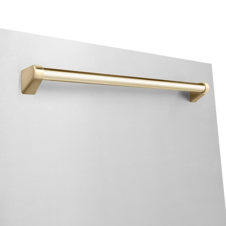 ZLINE Autograph Edition 36 in. Kitchen Package with Stainless Steel Dual Fuel Range, Range Hood, Dishwasher and Refrigerator Including External Water Dispenser with Polished Gold Accents (4AKPR-RARHDWM36-G)