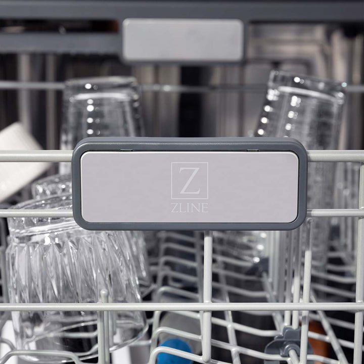 ZLINE 24" Autograph Edition  3rd Rack Top Touch Control Tall Tub Dishwasher in Black Stainless Steel with Champagne Bronze Handle