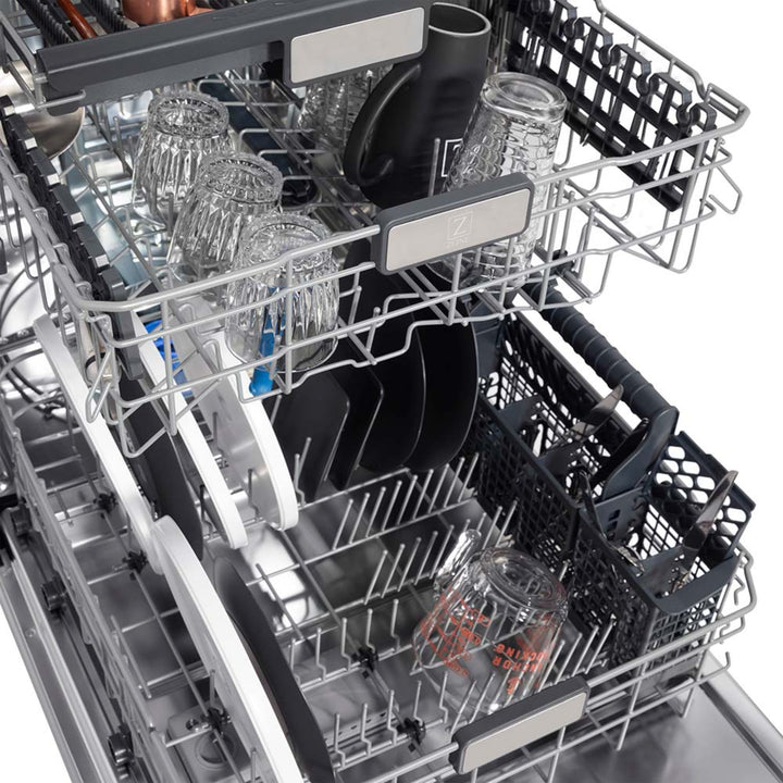 ZLINE 24" Autograph Edition  3rd Rack Top Touch Control Tall Tub Dishwasher in Black Stainless Steel with Champagne Bronze Handle