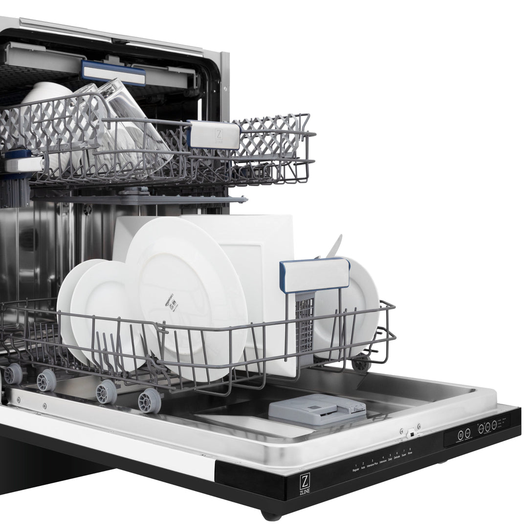 ZLINE 24" Tallac Series 3rd Rack Tall Tub Dishwasher in Black Stainless Steel with Stainless Steel Tub, 51dBa