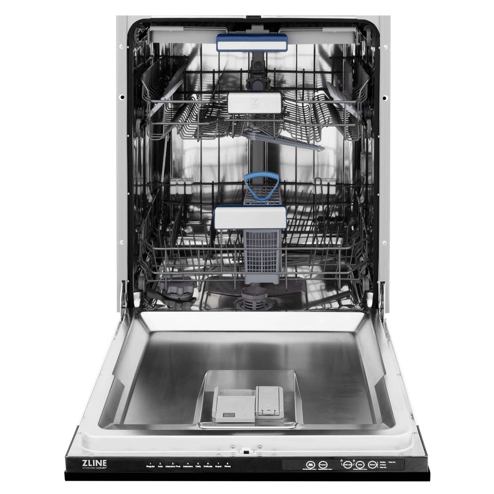 ZLINE Kitchen Package with Black Stainless Steel Refrigerator, 48 in. Dual Fuel Range, 48 in. Range Hood, Microwave Drawer, and 24 in. Tall Tub Dishwasher (5KPR-RABRH48-MWDWV)