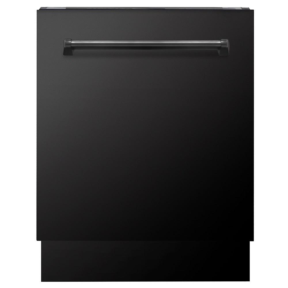 ZLINE Kitchen Package with Black Stainless Steel Refrigerator, 36 in. Dual Fuel Range, 36 in. Range Hood, Microwave Drawer, and 24 in. Tall Tub Dishwasher (5KPR-RABRH36-MWDWV)
