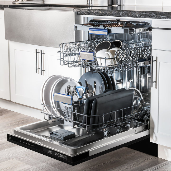 ZLINE 24" Tallac Series 3rd Rack Tall Tub Dishwasher in Black Stainless Steel with Stainless Steel Tub, 51dBa
