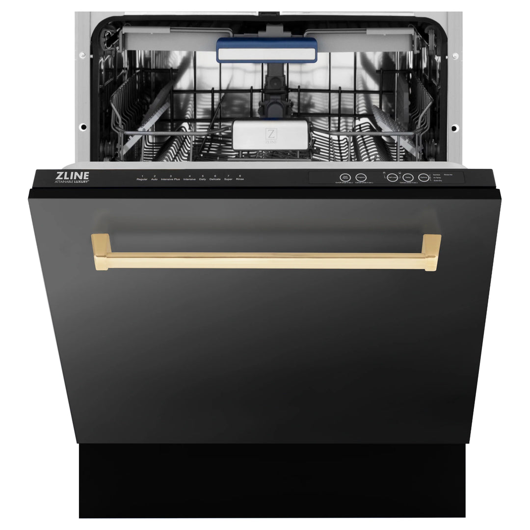 ZLINE Autograph Series 24 inch Tall Dishwasher in Black Stainless Steel with Champagne Bronze Handle, DWVZ-BS-24-CB