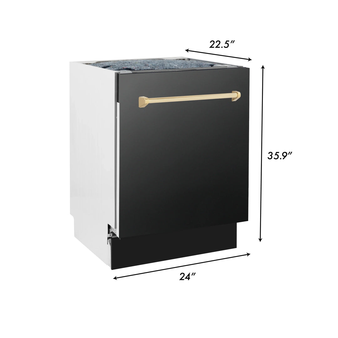 ZLINE Autograph Series 24 inch Tall Dishwasher in Black Stainless Steel with Gold Handle, DWVZ-BS-24-G