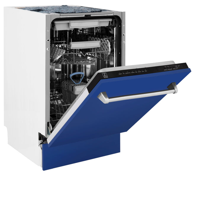 ZLINE 18 in. Tallac Series 3rd Rack Top Control Built-In Dishwasher in Blue Matte with Stainless Steel Tub, 51dBa (DWV-BM-18)