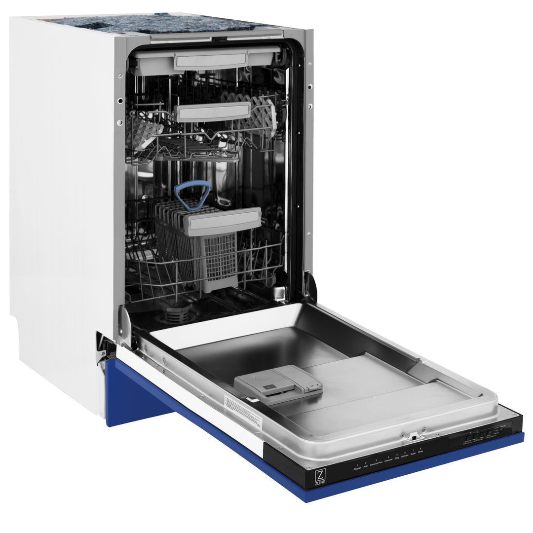 ZLINE 18 in. Tallac Series 3rd Rack Top Control Built-In Dishwasher in Blue Matte with Stainless Steel Tub, 51dBa (DWV-BM-18)