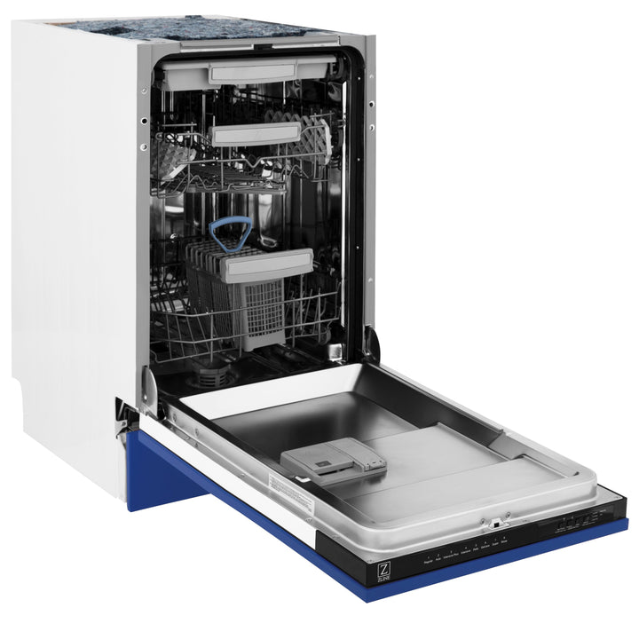 ZLINE 18 in. Tallac Series 3rd Rack Top Control Built-In Dishwasher in Blue Matte with Stainless Steel Tub, 51dBa (DWV-BM-18)