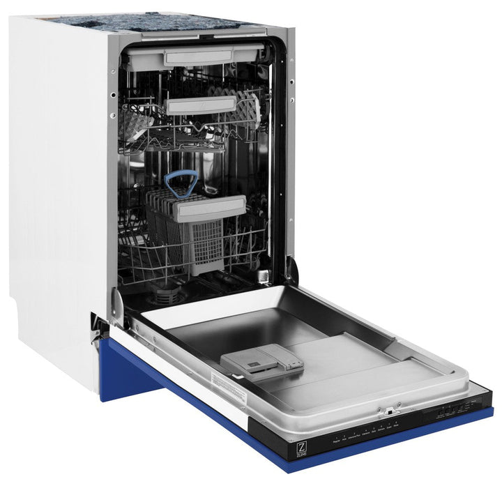 ZLINE 18 in. Tallac Series 3rd Rack Top Control Dishwasher with a Stainless Steel Tub with Blue Matte Panel, 51dBa (DWV-BM-18)