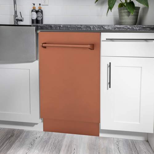 ZLINE 18" Compact Top Control Dishwasher in Custom Panel Ready Copper