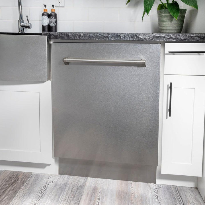 ZLINE 48 in. Kitchen Package with Satin Stainless Dual Fuel Range, Ducted Vent Range Hood and Tall Tub Dishwasher (3KP-RASRH48-DWV)