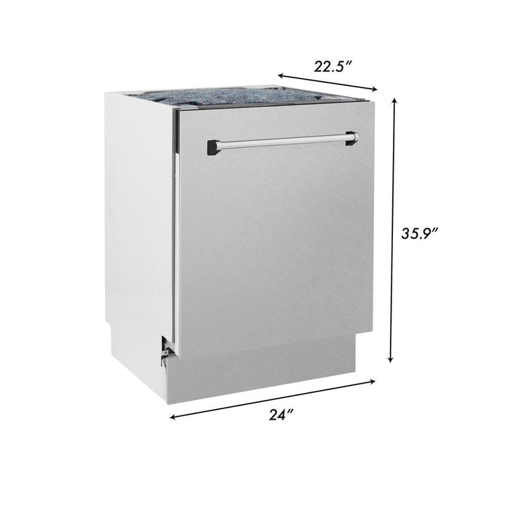 ZLINE 36 in. Kitchen Package with Satin Stainless Dual Fuel Range, Ducted Vent Range Hood and Tall Tub Dishwasher (3KP-RASRH36-DWV)