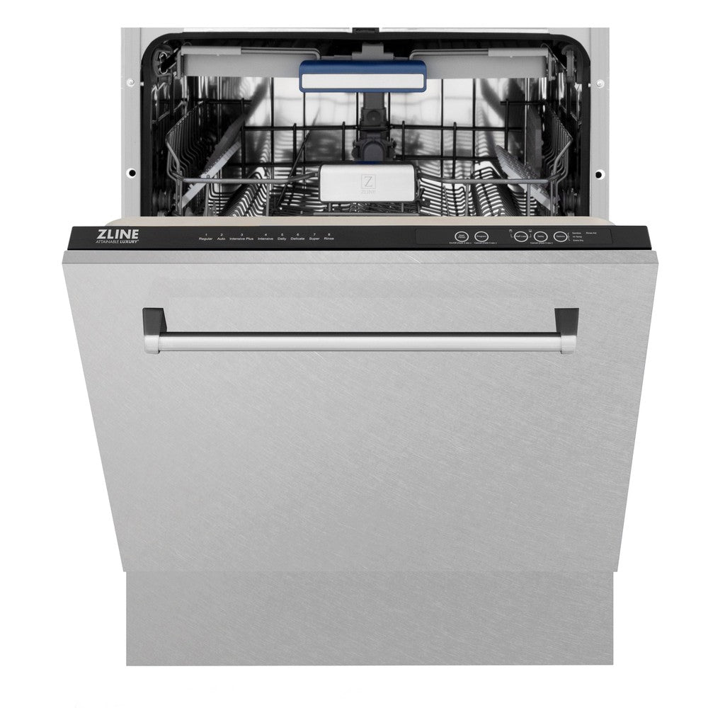 ZLINE 36 in. Kitchen Package with Satin Stainless Dual Fuel Range, Ducted Vent Range Hood and Tall Tub Dishwasher (3KP-RASRH36-DWV)