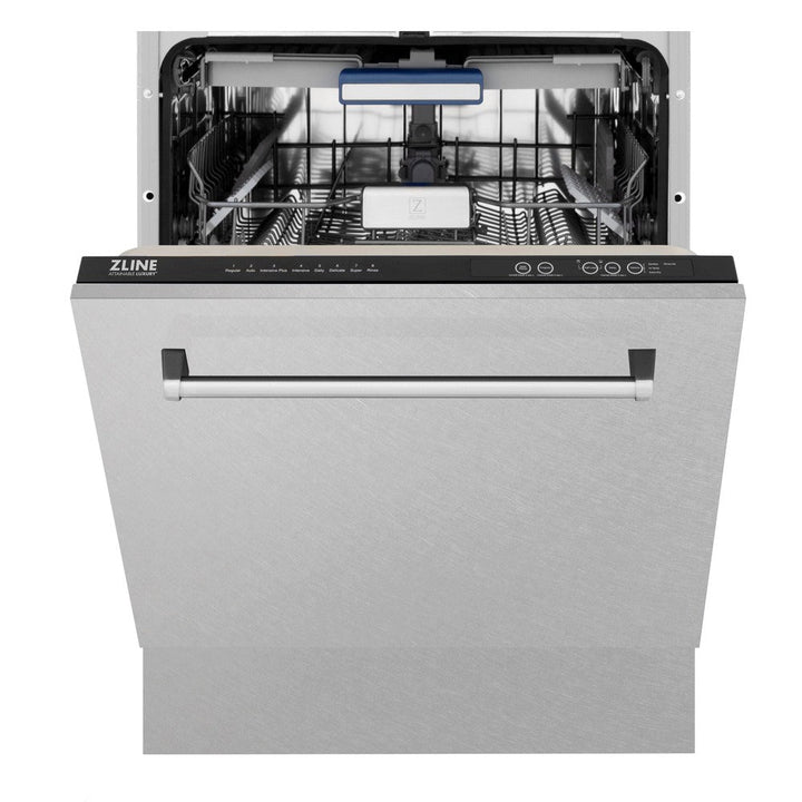 ZLINE 48 in. Kitchen Package with Satin Stainless Dual Fuel Range, Ducted Vent Range Hood and Tall Tub Dishwasher (3KP-RASRH48-DWV)
