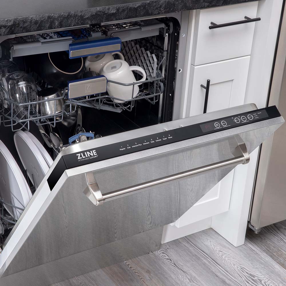 ZLINE 48 in. Kitchen Package with Satin Stainless Dual Fuel Range, Ducted Vent Range Hood and Tall Tub Dishwasher (3KP-RASRH48-DWV)