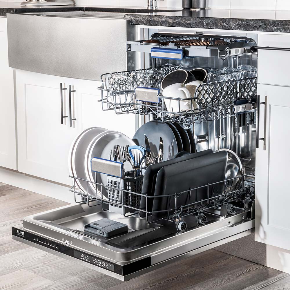 ZLINE 36 in. Kitchen Package with Satin Stainless Dual Fuel Range, Ducted Vent Range Hood and Tall Tub Dishwasher (3KP-RASRH36-DWV)